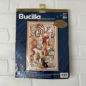 NEW Vintage Bucilla Needlepoint Cross Stitch Golf Image Memorabilia Kit 42075